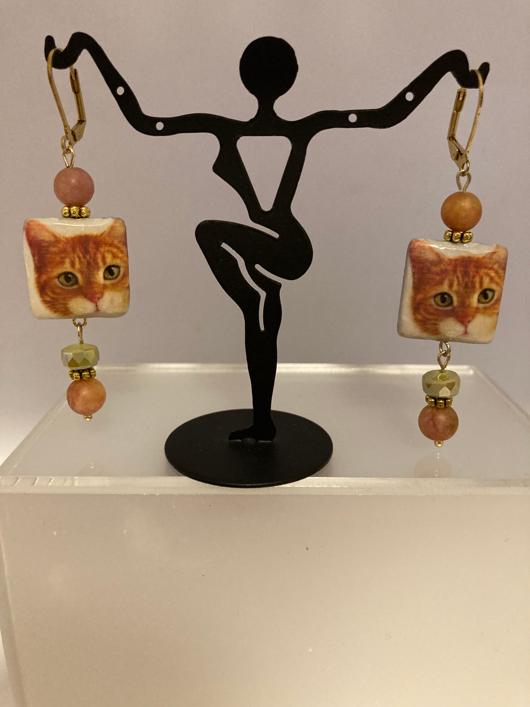 Decoupage cat charm earrings