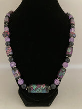 Load image into Gallery viewer, Sparkly floral barrel beads necklace and matching earrings set
