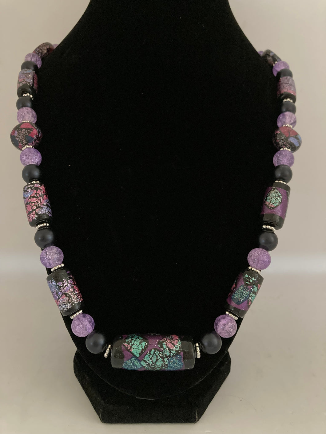 Sparkly floral barrel beads necklace and matching earrings set