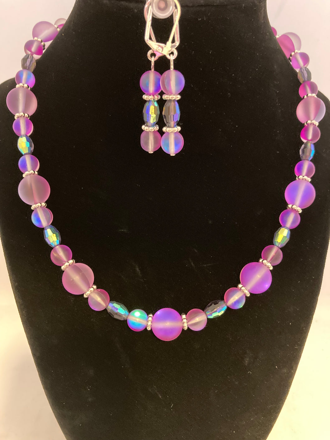 Lavender opal-mermaid beaded choker and earrings