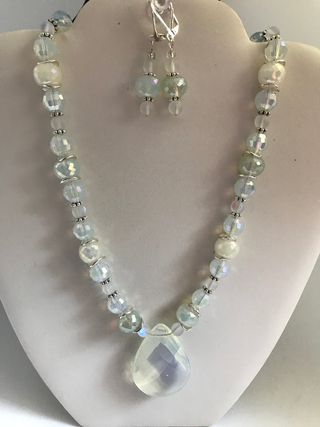 Moonstone teardrop focal pendant and opal beads