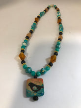 Load image into Gallery viewer, Decoupage bird bead with assorted glass beads choker and matching earrings
