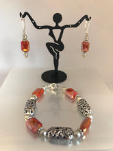 Load image into Gallery viewer, Red glass and vine flower bracelet and matching earrings
