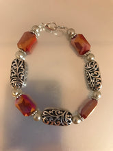 Load image into Gallery viewer, Red glass and vine flower bracelet and matching earrings
