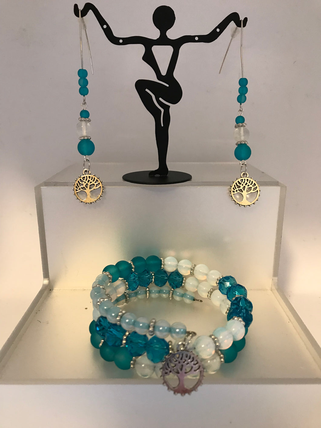 Aqua and moonstone opal bracelet and dangling 
