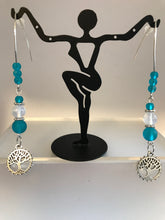 Load image into Gallery viewer, Aqua and moonstone opal bracelet and dangling &quot;Tree of Life&quot; matching earrings set
