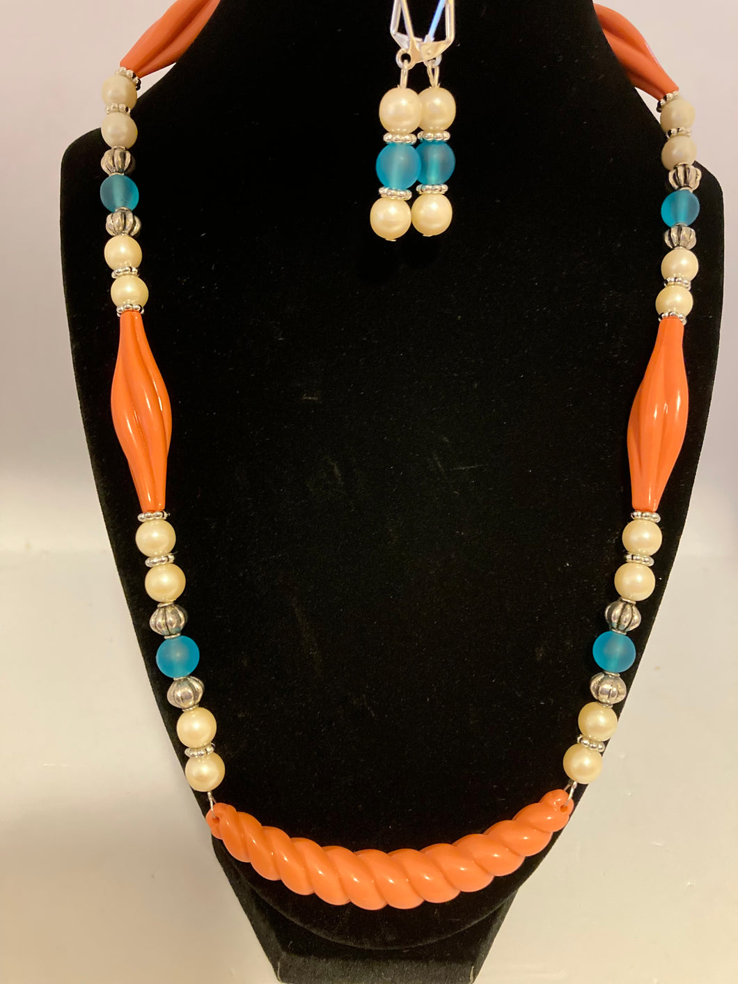 German resin beaded necklace and earrings set