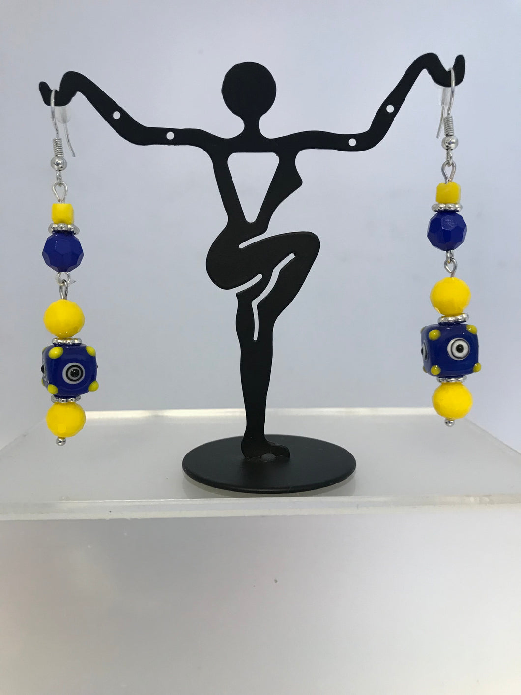Blue and yellow cube earrings