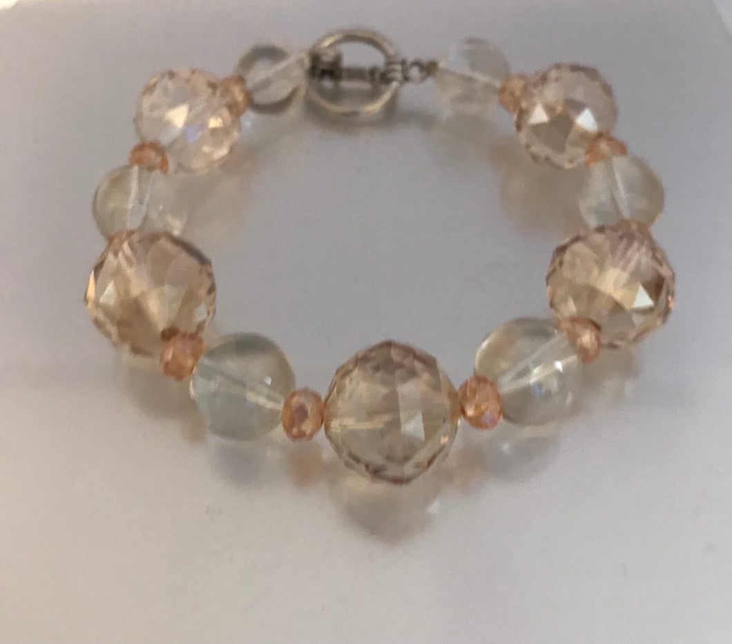 Crystal and amber glass beaded bracelet