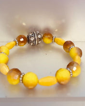 Load image into Gallery viewer, Golden yellow bracelet with coordinated dangling earrings set.
