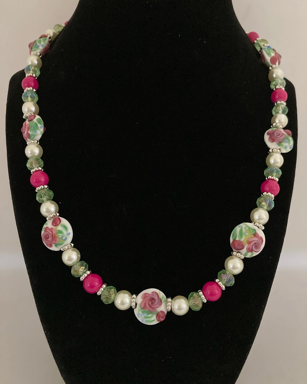 Floral ceramic beaded choker and matching earrings set